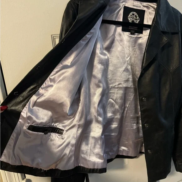 Wilsons Leather Vintage 90s Maxima Jacket Tie Belt Cinch Waist Button Up Collar - Picture 13 of 16